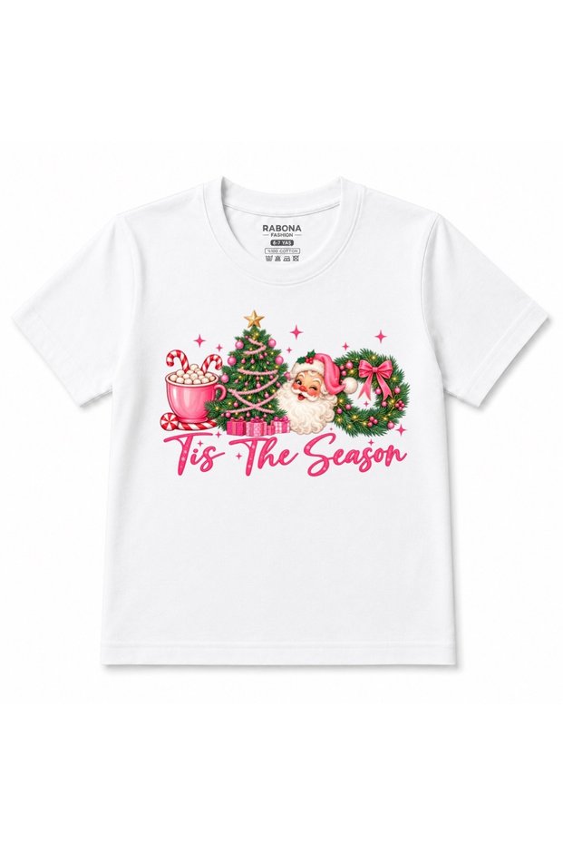 Tis the Season - Pink Christmas Santa Claus Festive Kids Graphic T-Shirt