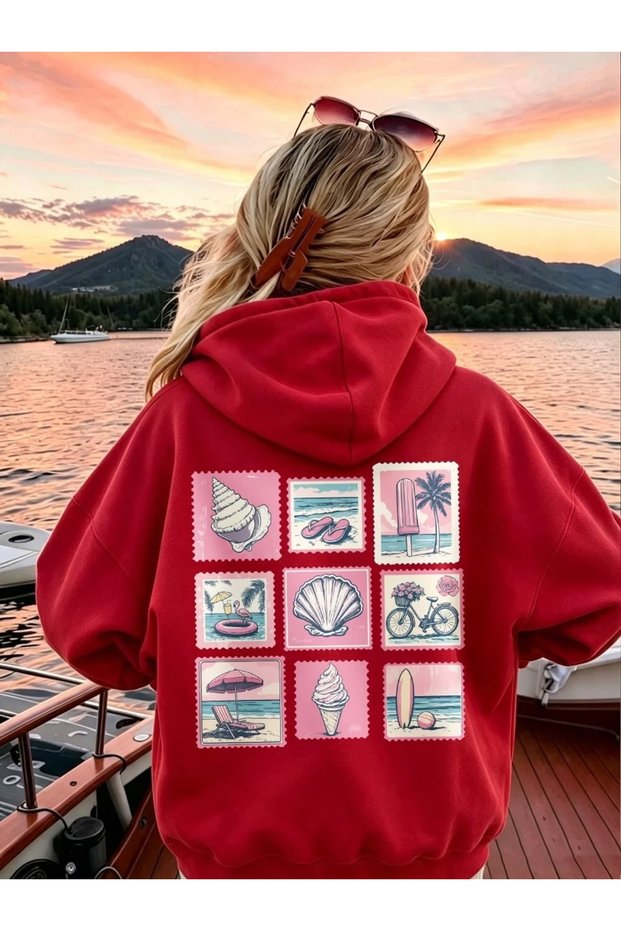 Sunny Day Printed Cotton 3 Thread Threaded Oversize Sweatshirt