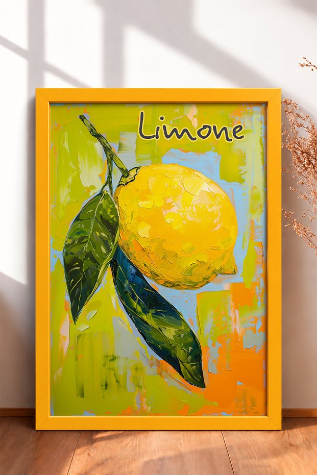 Lemon Written Brush Textured Lemon Framed Painting Italy Poster Living Room Kitchen Wall Decor Itp036