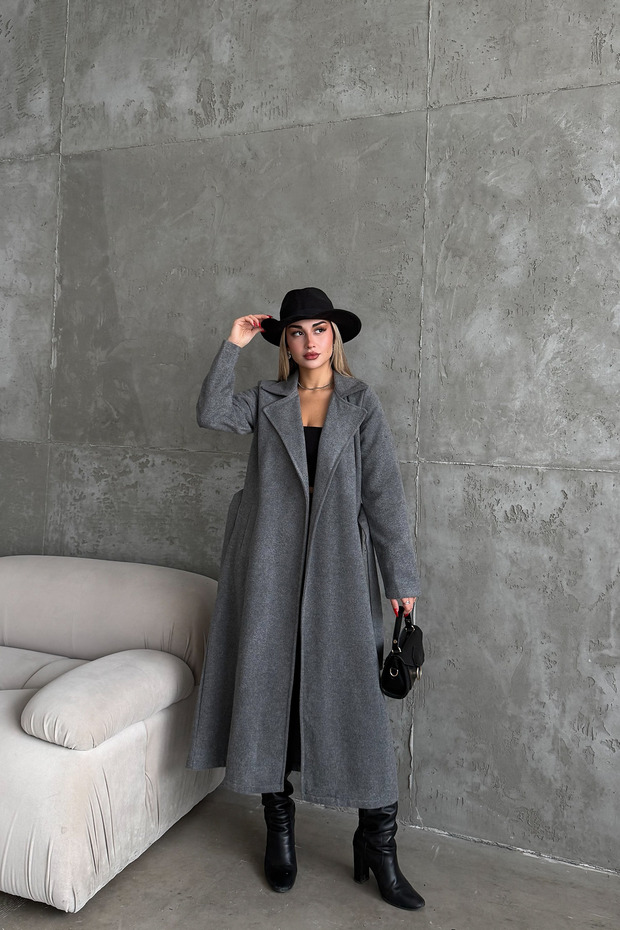 Women's Unlined Premium Cashmere Coat Long Belted Classic Collar Pocketed Autumn Winter Coat