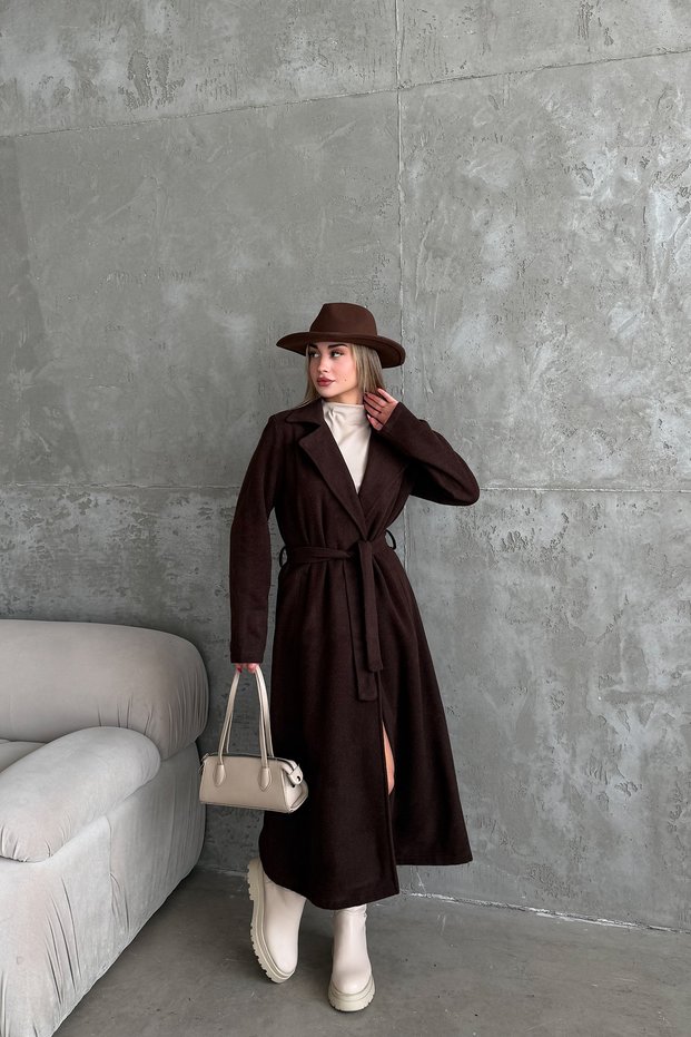 Women's Unlined Premium Cashmere Coat Long Belted Classic Collar Pocketed Autumn Winter Coat