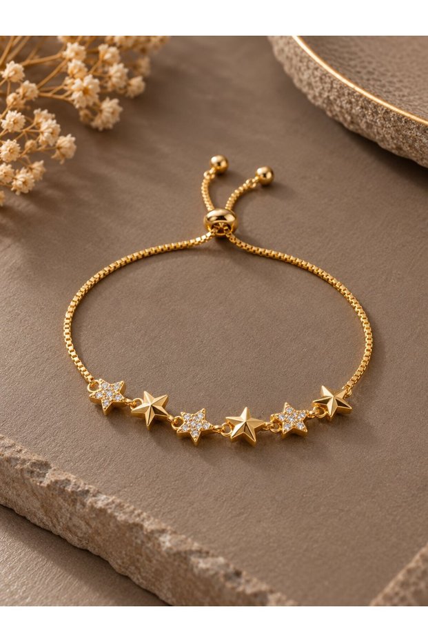 Gold Color Star Model Zircon Stone Women's Bracelet with Elevator Chain