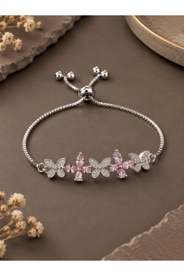 Butterfly Model Silver Color Zircon Stone Women's Bracelet with Elevator Chain