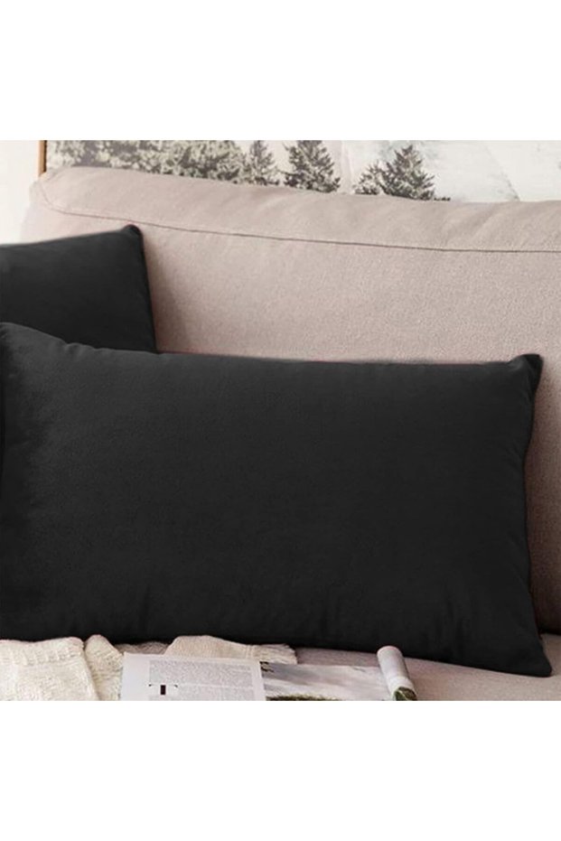 | 1 piece Rectangular Soft Velvet Decorative Cushions Solid Design - 50x30 cm - Black