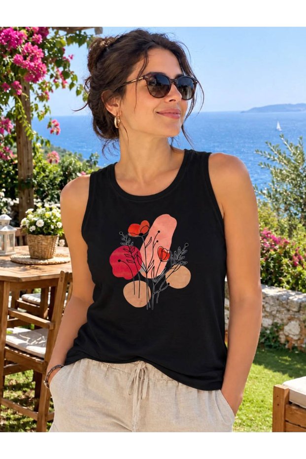 Women's Cotton Combed Regular Fit Printed Single Jersey Sleeveless Sports Tank Top Tshirt