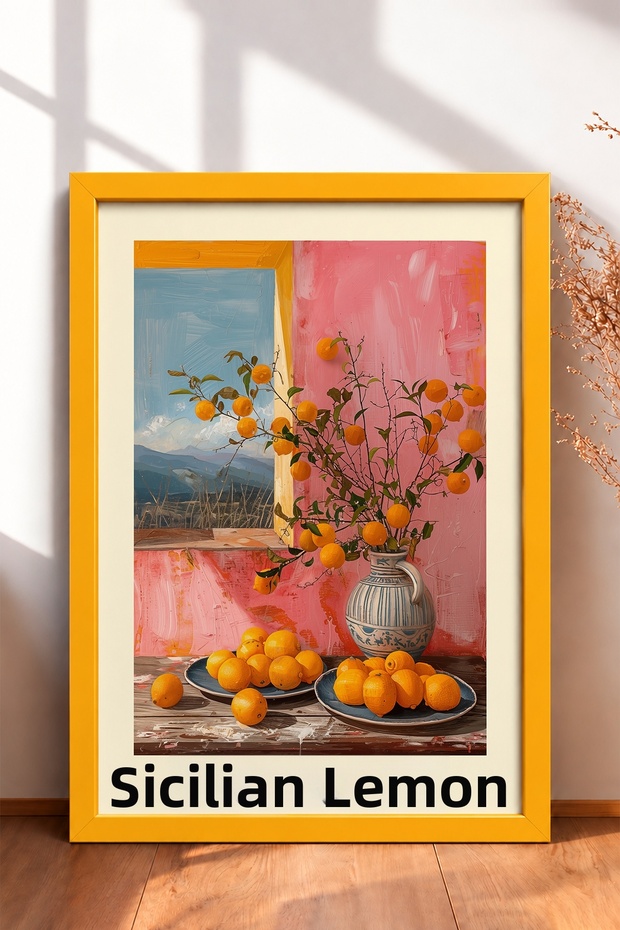 Sicilian Lemon Written Citrus Tabletop Framed Painting Italy Poster Wall Decor Itp015