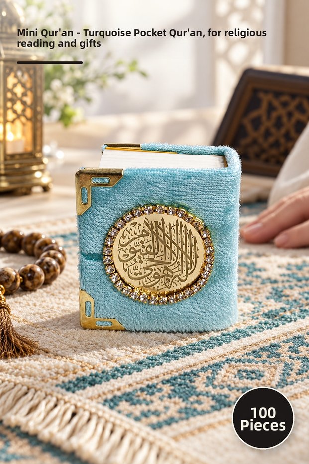100 Pieces of Mini Size Quran Al-Kareem - Turquoise Pocket Size Quran, Quran, for Religious Reading and as a Gift