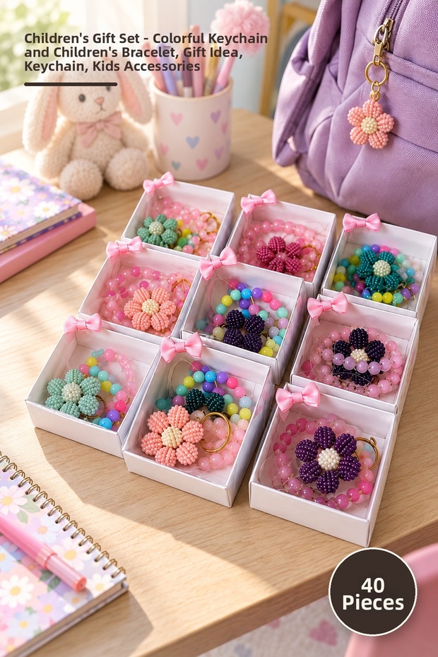 40-Piece Children's Gift Set – Colorful Keychain and Children's Prayer Beads, Gift Idea, Keychain, Kids Accessory