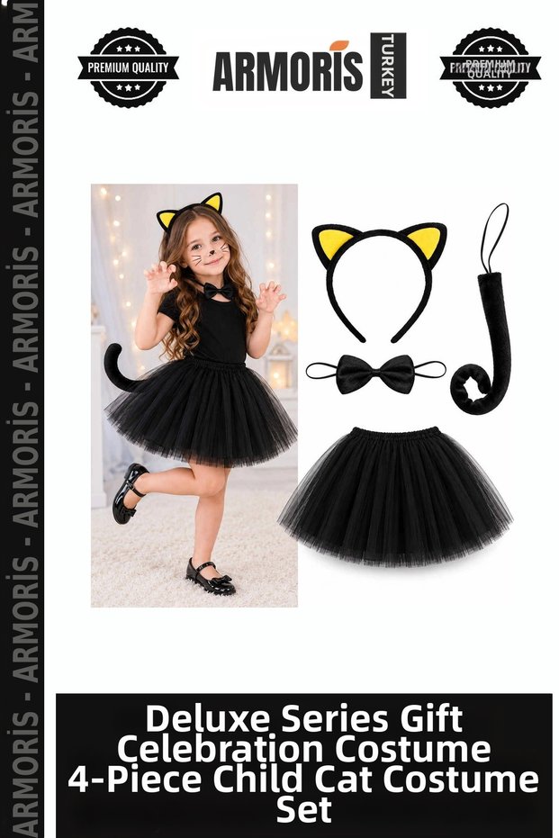 Delux Series Gift Celebration Outfit 4 Piece Kids Cat Costume Set