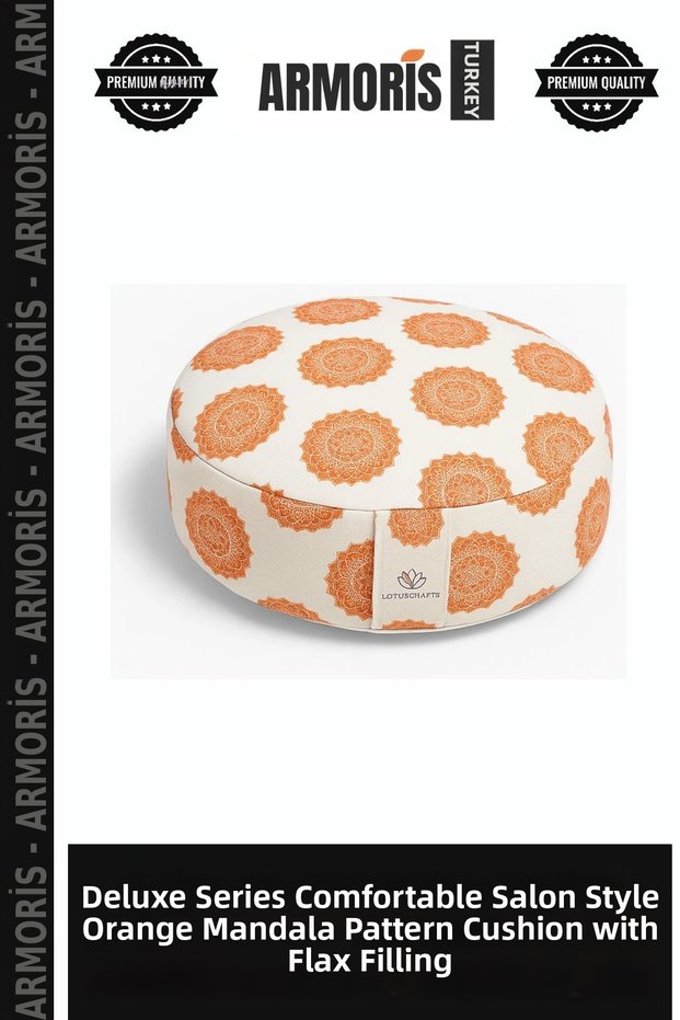 Delux Series Comfortable Lounge Style Orange Mandala Pattern Cushion with Buckwheat Filling