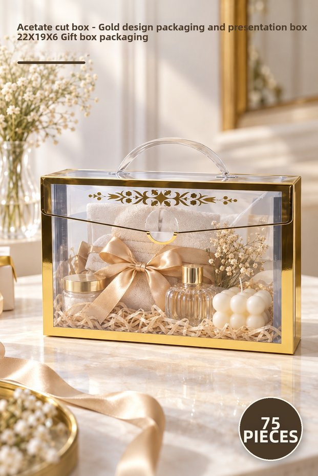 75 Pieces of Acetate Cut Box – Gold Design Packaging and Presentation Box 22X19X6 Gift Box Packaging