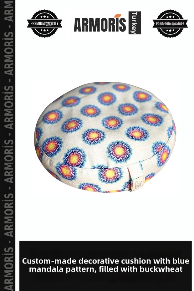 Special Production Living Room Decorative Room Chakra Blue Mandala Pattern Cushion with Buckwheat Filling