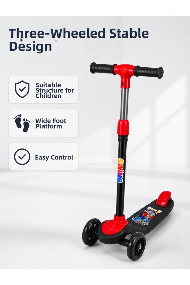 Children's Scooter 3-Wheel Adjustable Height Scooter with Wide Platform