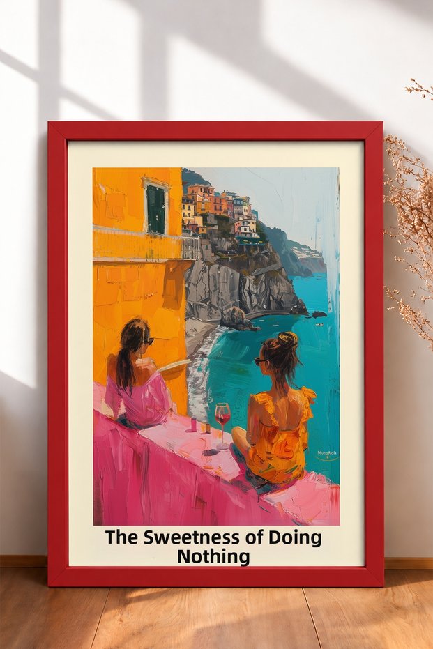 Il Dolce Far Niente and Two Women on the Shore Framed Painting Italy Poster Wall Decor Itp059