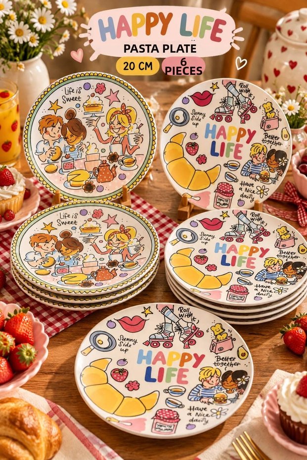 Happy Life 6-Piece Luxury Cake Plate Set