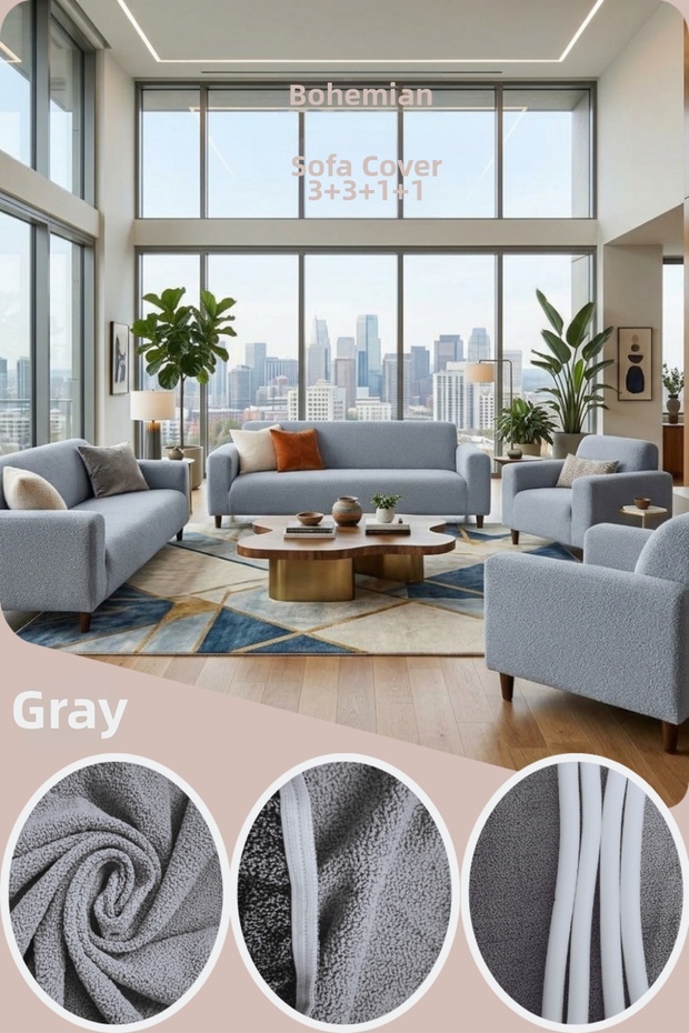 Jakarli 3+3+1+1 Set Bohemian Fabric Elastic Stretchable Sofa Cover