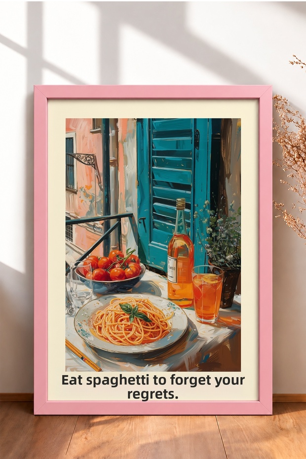 Eat Spaghetti – Spaghetti-Themed Table Setting – Framed Poster – Italy Poster – Wall Decor – Itp171