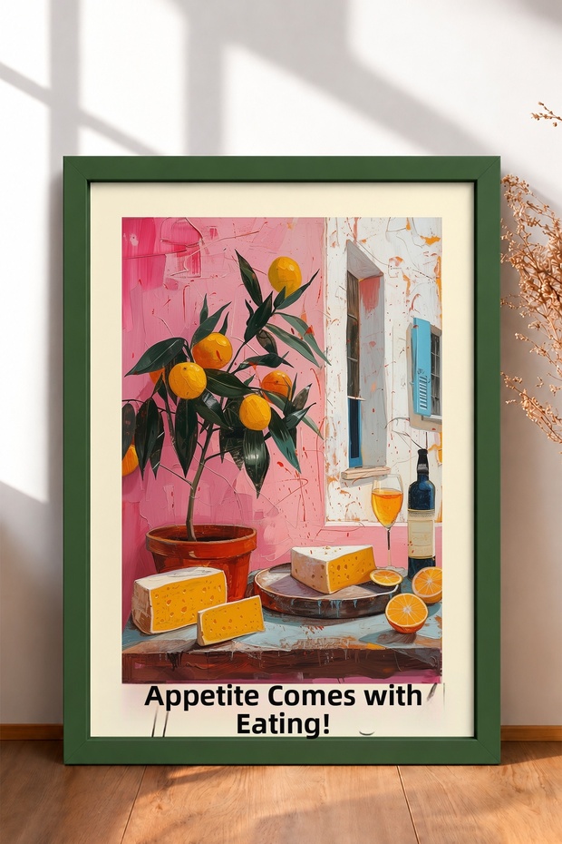 L'Appetito Vien Mangiando Cheese Feast Framed Painting Italy Poster Wall Decor Itp180