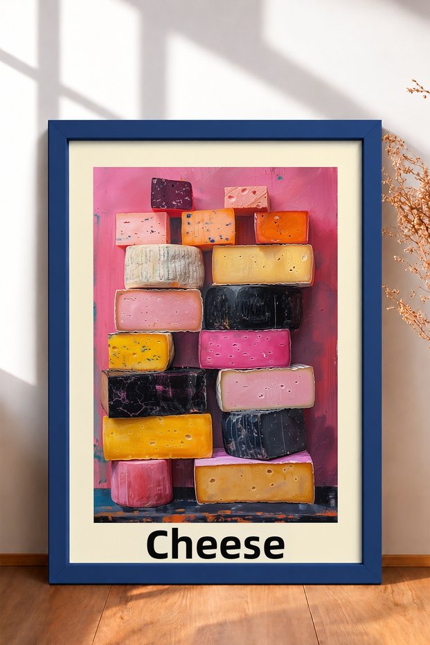 Cheese-Themed Colorful Cheese Molds, Framed Painting, Italy Poster, Wall Decor, Itp174.
