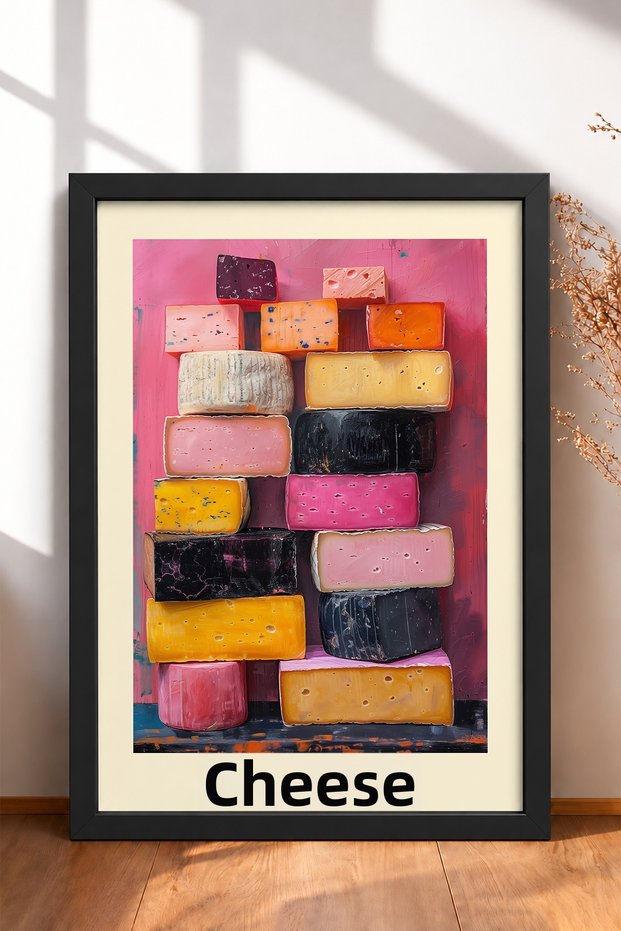 Cheese-Themed Colorful Cheese Molds, Framed Painting, Italy Poster, Wall Decor, Itp174.