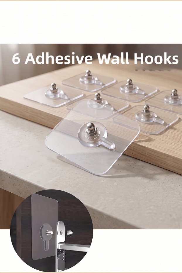 Punch-Free, Strong Adhesive Shelf Brackets, Wall Screws, and Clothes/Furniture Hangers, Set of 6.