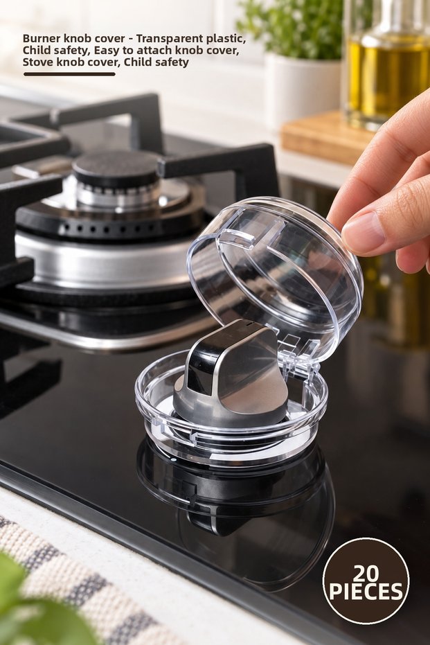 20 pieces of stove knob covers – transparent plastic, child safety, easy-to-install knob protectors, stove knob covers, child safety.