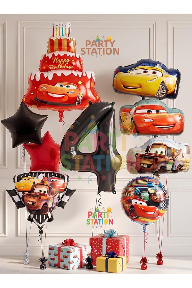 Cars Themed Cars Lightning Mcqueen Concept 4-Year-Old Balloon Set 9 Pieces - Large Size Cars Mater Balloon & Cars Cruz Ramirez Balloon Birthday Set