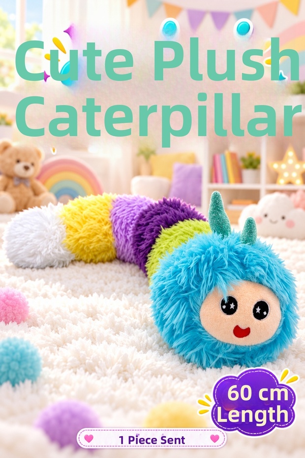 60 cm cute colorful plush caterpillar – soft rainbow caterpillar toy – 1 piece