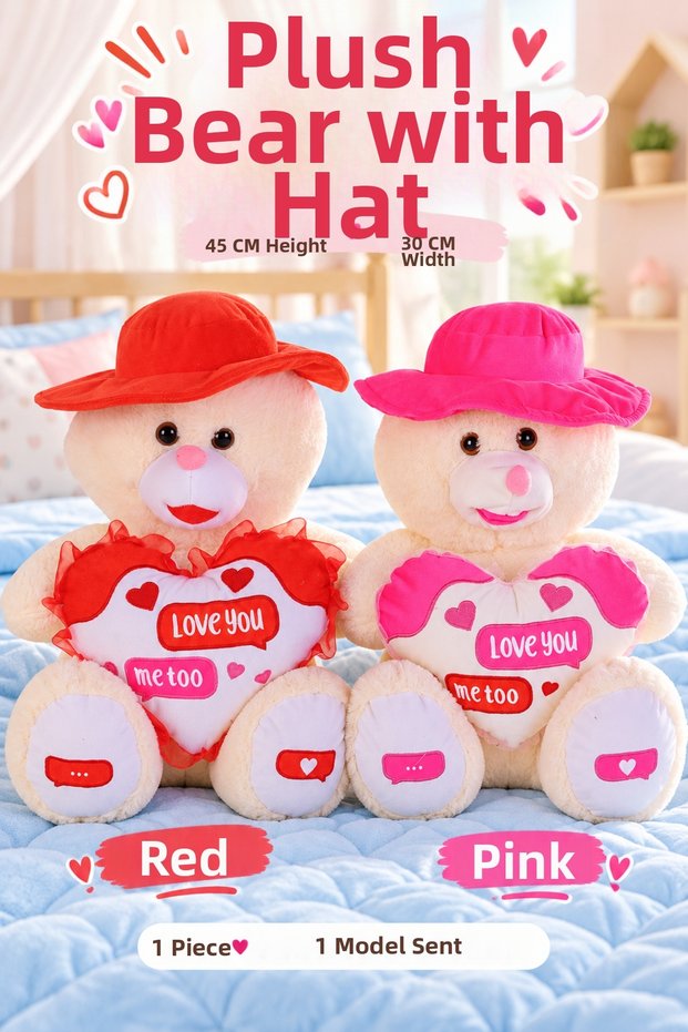 45 cm Plush Teddy Bear with a Hat – 1 Piece
