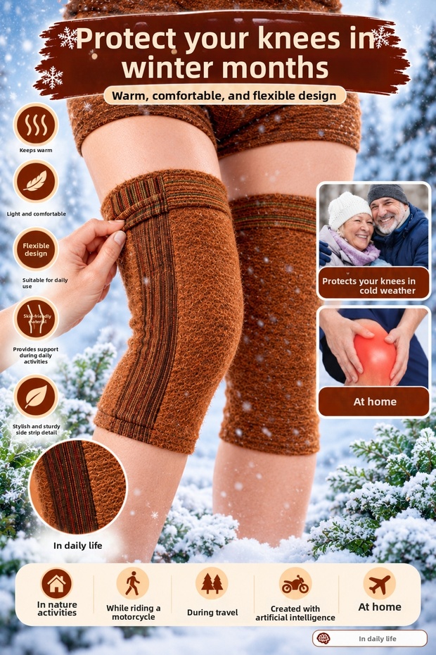 Short Thermal Wool Knee Pads 27 cm – 1 Pair 2 Pieces, Winter Warm Flexible and Soft Knee Protector
