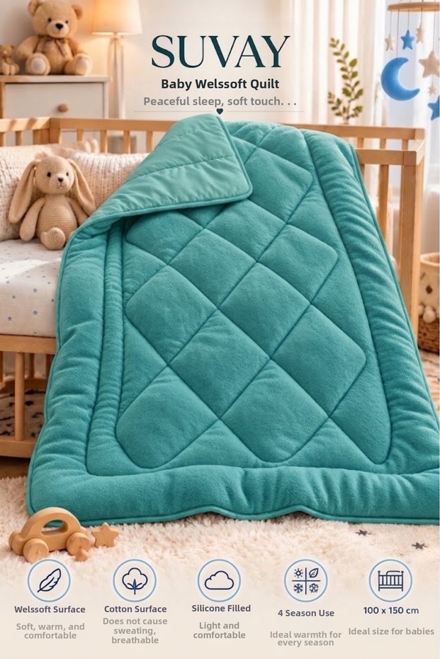 Welsoft Baby Quilt 100X150 cm - Double-Sided 100% Cotton Fabric Soft Quilt with Silicone Filling