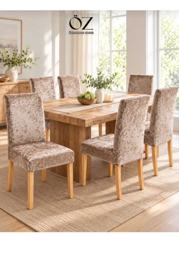 Set of 6 Stretch Fabric Velvet Chair Covers with Lycra - Washable Chair Covers