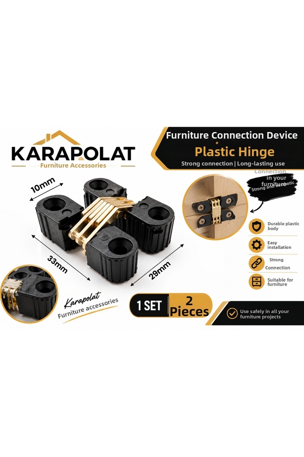 2 smart table hinges, black, concealed folding table connector.