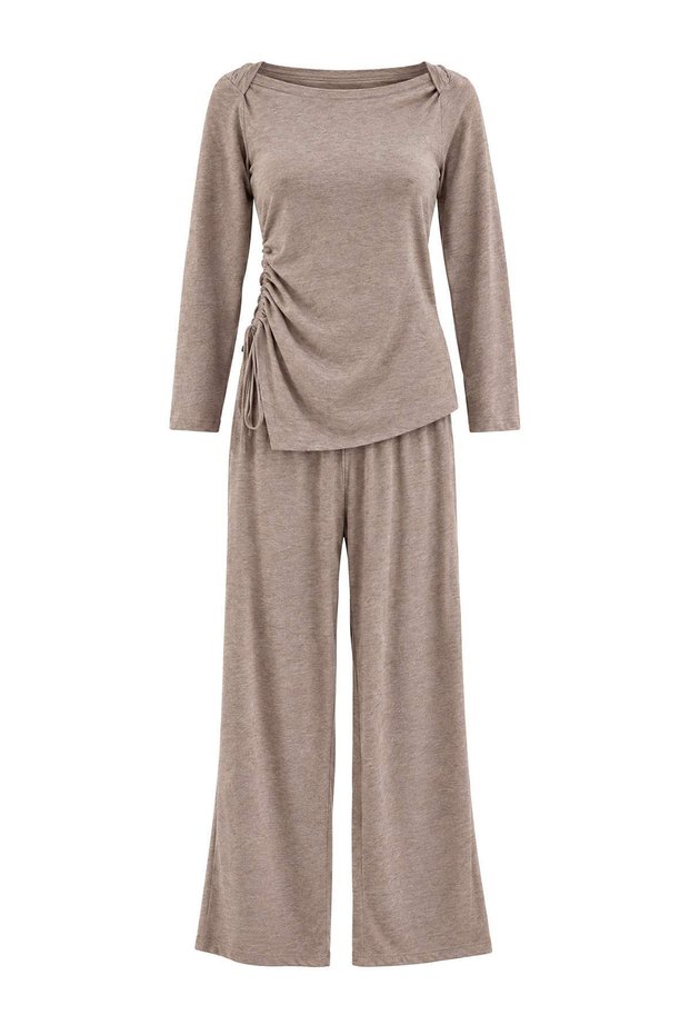 Brown Cotton Plain 30/1 Combed Single Jersey Knitted Pajama Set Thmaw26Pt00082