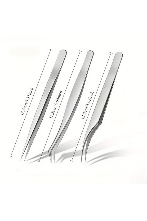 3pcs Stainless Steel Precision Pointed Tweezers, Beauty Makeup Eyebrow Pliers, Hair Removal , Accura