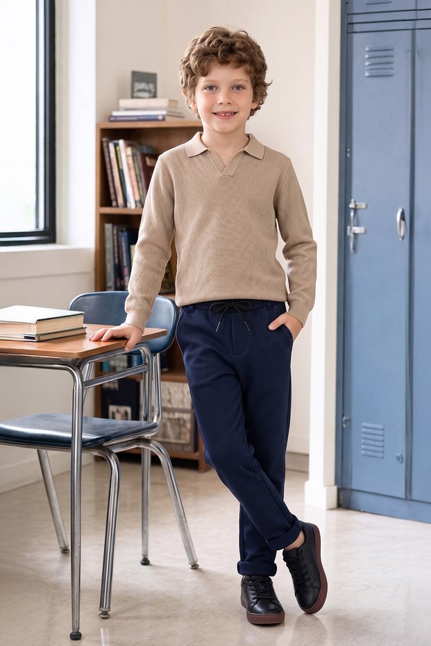 Double Leg Boy's Trousers with Tie Waist
