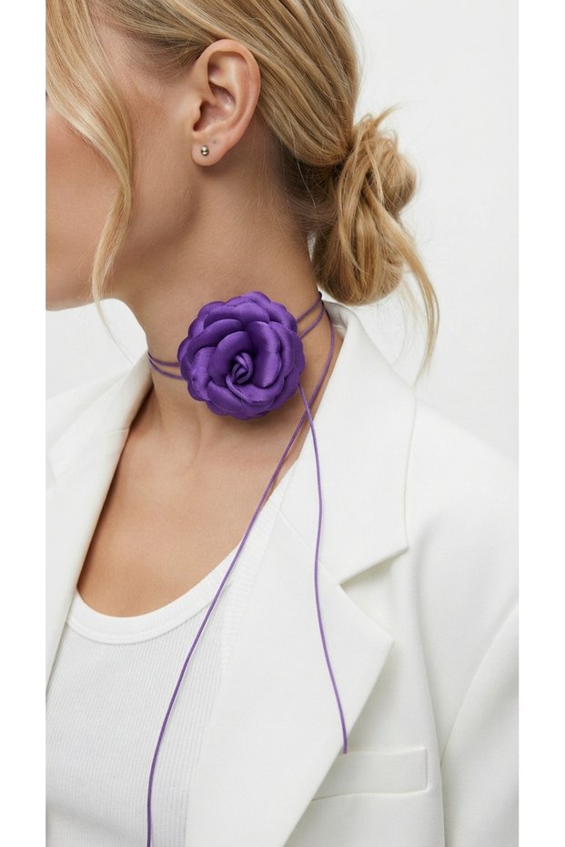 Lace-Up Fabric Flower Choker Necklace Rose Necklace