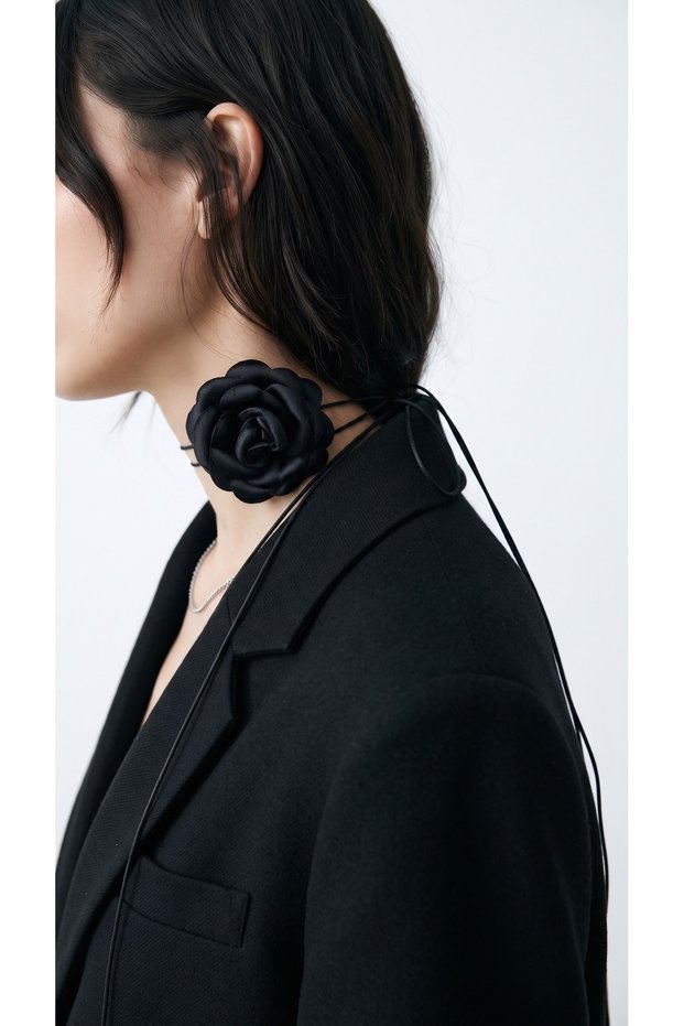 Lace-Up Fabric Flower Choker Necklace Rose Necklace