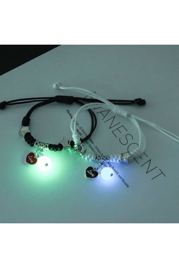 Heart 2PC Fashion Luminous Beads Star Couple Bracelet for Women Men Charm Cat Flower Heart Moon Love