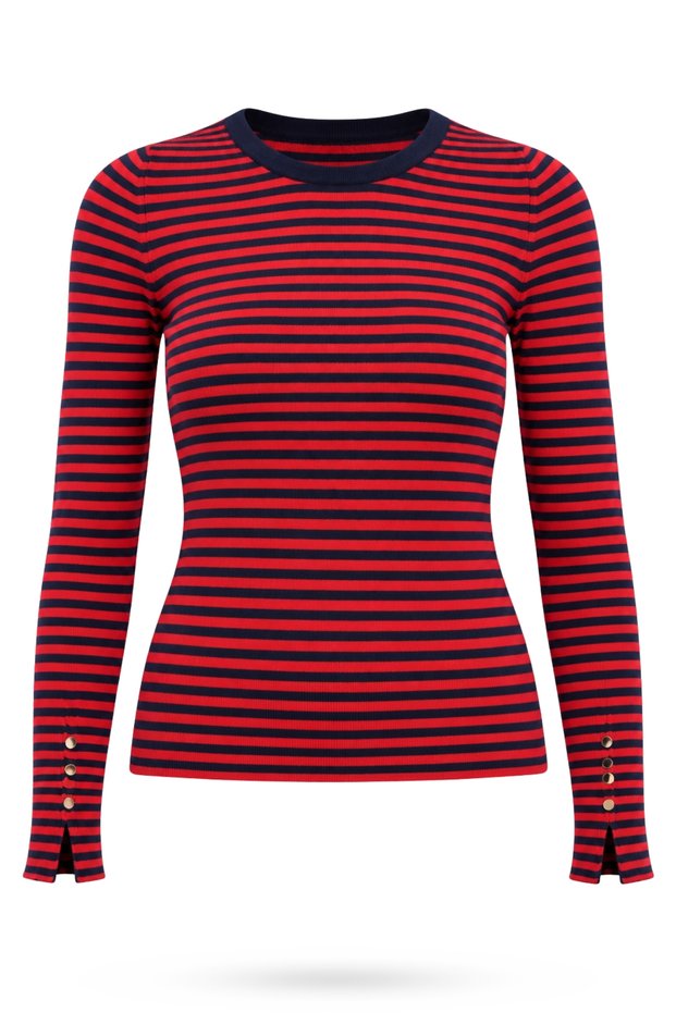 Red Sleeves Knitwear with Staple Detail 5547