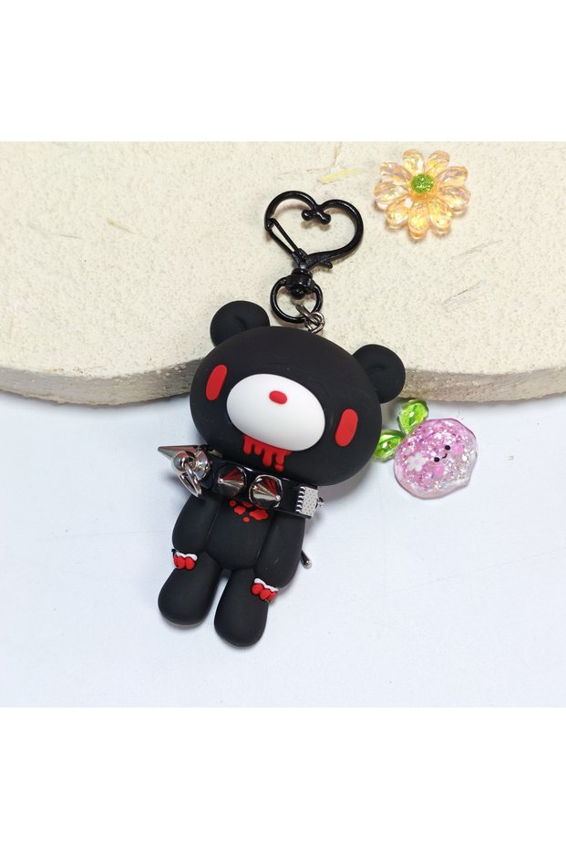 Black Demon Bear Keychains:Cute Punk Bag Charms with Spiked Collars,Unique Evil Teddy Trinkets,Styli