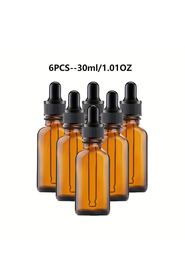 Glass 30ml 6pcs 12 Pieces/6 Pieces 30ml Amber Glass Bottle with Glass Dropper, Suitable for Cosmetic