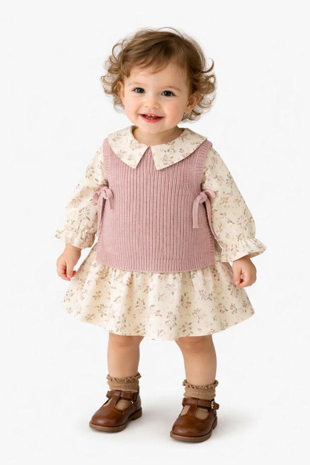 Floral Knitwear Sweater Girl's Dress
