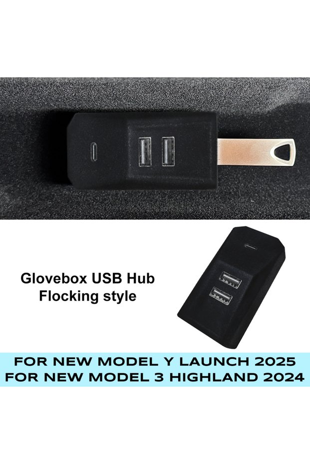 Flocking style TEKSY Glovebox USB Hub For Tesla New Model Y 2026 Juniper 2025 Model 3 Highland Type