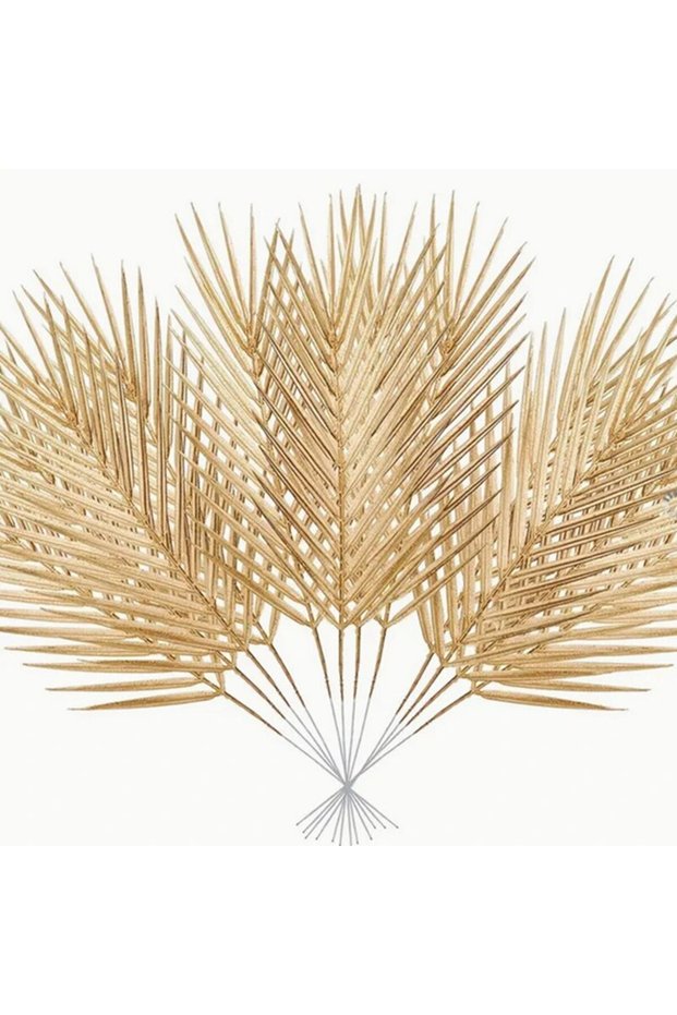 5pcs G1560A 5pcs Golden Artificial Palm Leaves Fake Tropical Plants Faux Flowers For Indoor Outdoor