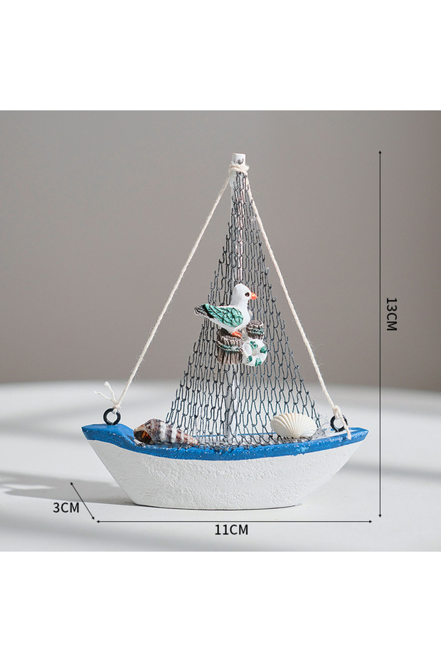 seabird 1pc Mini Mediterranean Style Marine Nautical Wooden Blue Sailing Boat Ship Wood Crafts Ornam