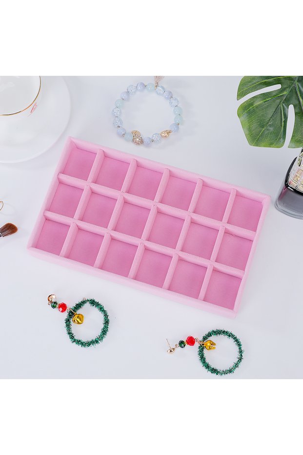 18 grids pallet 1PC, Flocking Jewelry Box Jewelry Tray, Color: Pink