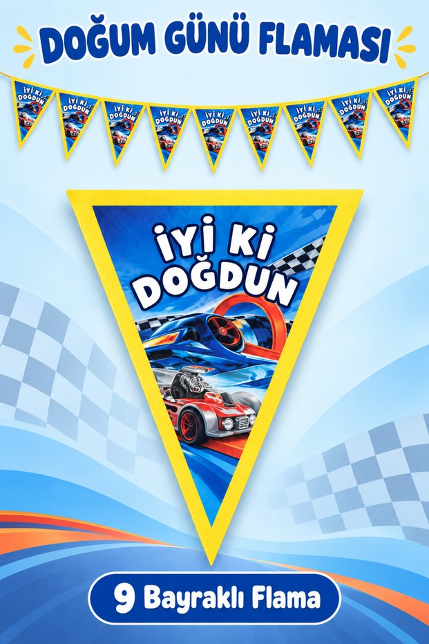 Hotwheels Themed Pennant Set 9 Flags