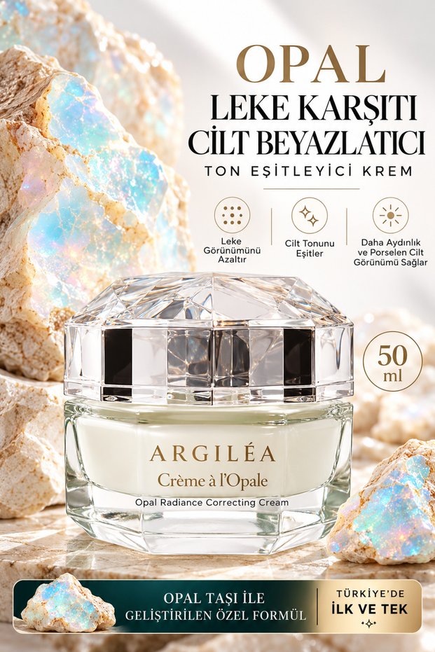 Skin Whitening and Anti-Spot Cream Containing Opal Stone. | Tone Equalizing Porcelain Skin Appearance and Brightening Treatment | Niacinamide Alpha-Arbutin Tranexamic Acid 50 ml