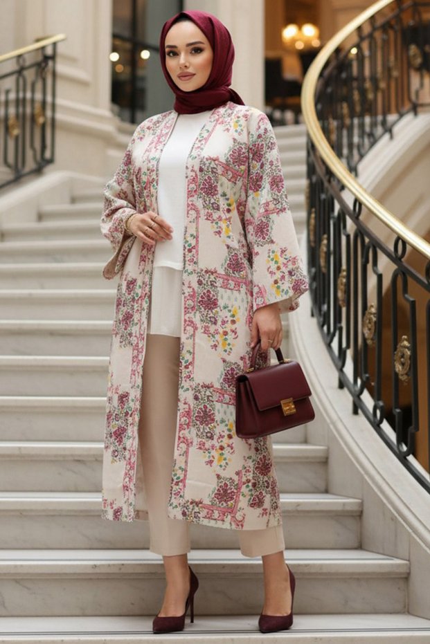 Patterned Fuchsia Modest Kimono 32121F